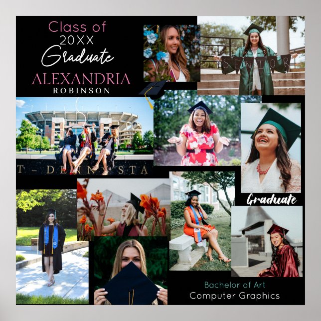 Graduate Hat Custom Multi Foto Collage 6V2 Poster (Vorne)