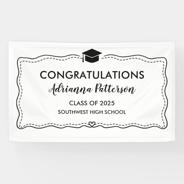 Graduate Hat Modern Herzlichen Glückwunsch Einfach Banner (Horizontal)