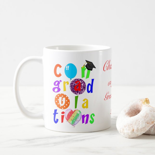 Graduate Herzlichen Glückwunsch Typografie Kaffeetasse (Mit Donut)