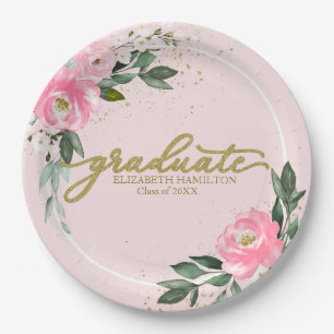 Graduate Hot Pink Floral Graduation Party Pappteller