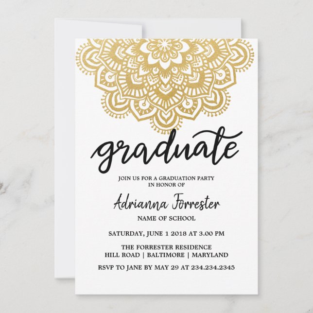 Graduate Imitats Gold Foil Mandala Muster Einladung (Vorderseite)