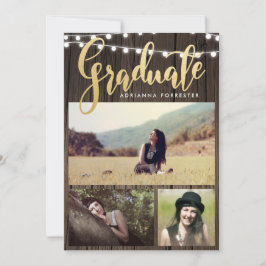 Graduate Imitats Gold Foil | String Lights-Foto Einladung