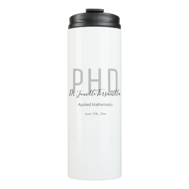Graduate Keepake Black Gray Name Grad Doktortitel Thermosbecher (Vorderseite)