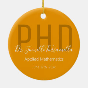 Graduate Keepake Orange White Name Degree PhD Keramik Ornament