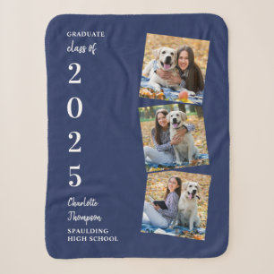 Graduate Keepake Personalisiert 3 Foto Navy Blue  Sherpadecke