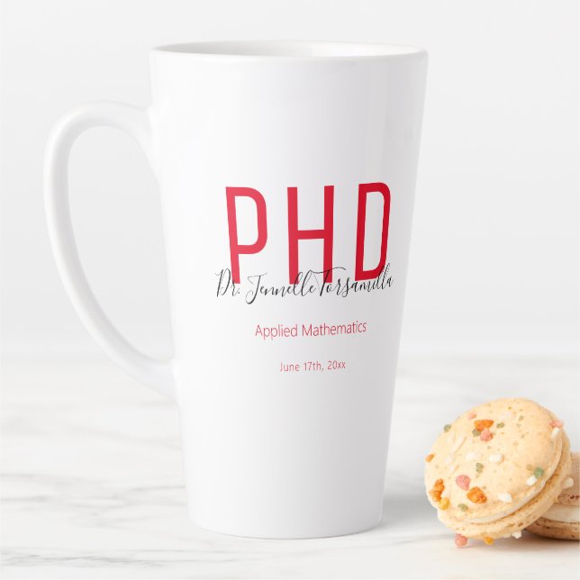 Graduate Keepake Red Black Name Degree PhD Milchtasse (Beispiel)