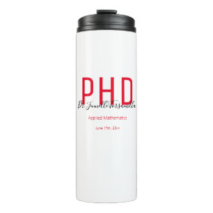 Graduate Keepake Red Black Name Degree PhD Thermosbecher