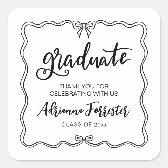 Graduate Lässig Script Niedlich Bow | Danke Quadratischer Aufkleber (Vorderseite)
