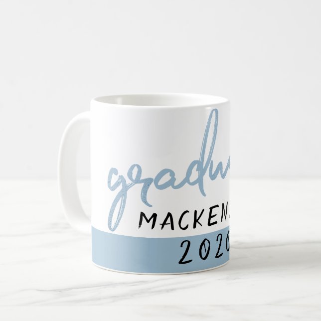 Graduate Light Blue | Robin Egg Brush Script Kaffeetasse (Vorderseite Links)
