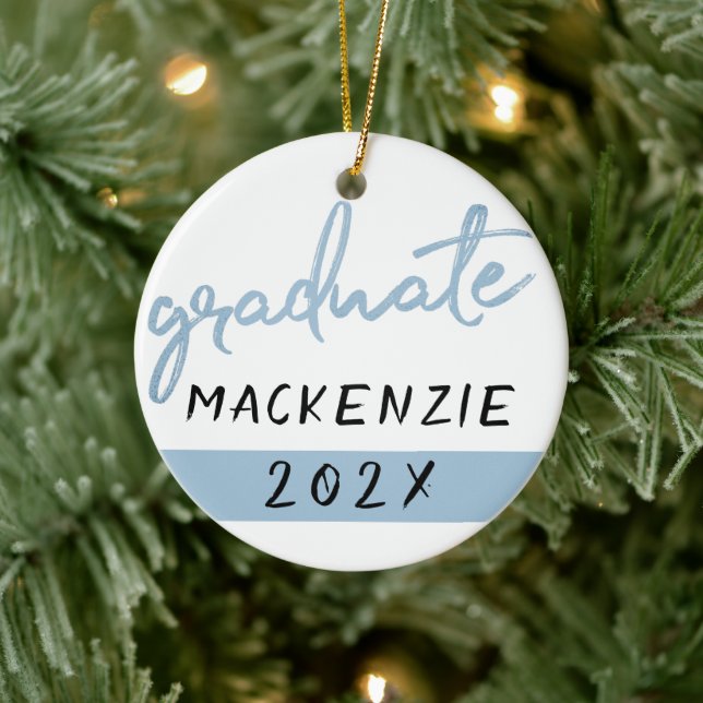 Graduate Light Blue Script | Robin Egg Brush Keramik Ornament (Baum)