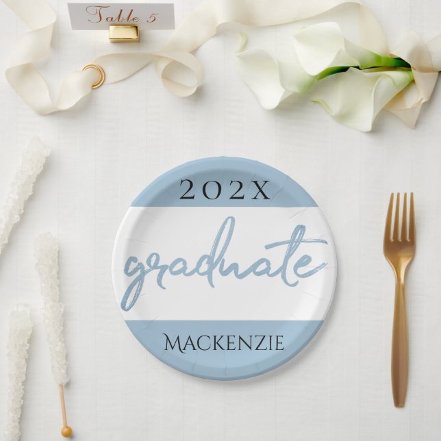 Graduate Light Blue Script | Robin Egg Brush Pappteller (Hochzeit)