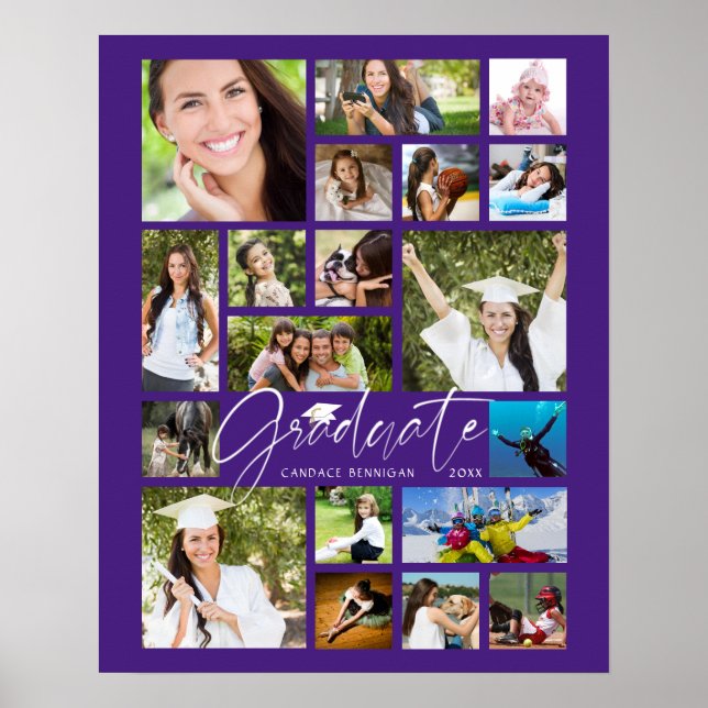 Graduate Lila 19 Foto Collage Script Party Poster (Vorne)