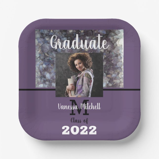 Graduate Lila Amethyst Abschluss Pappteller (Vorderseite)
