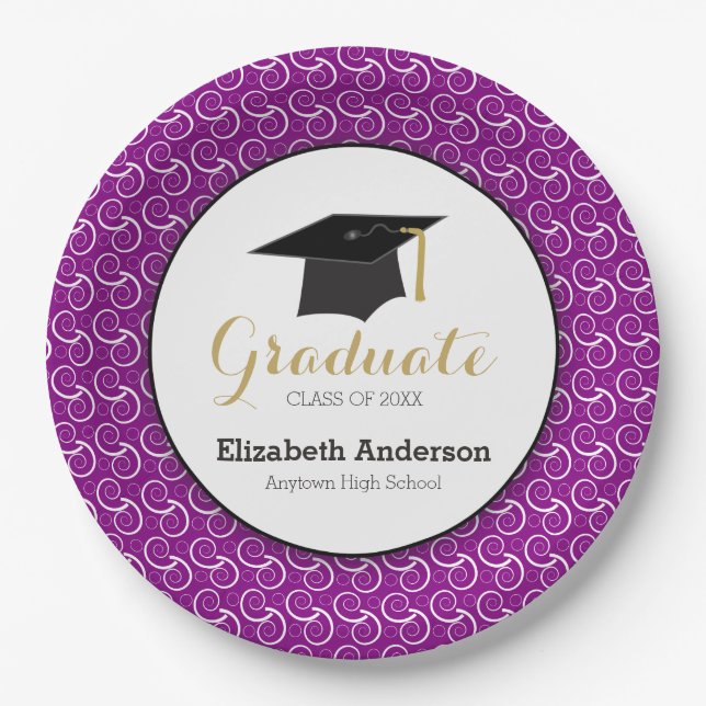 Graduate Lila and Gold Graduation Party Pappteller (Vorderseite)