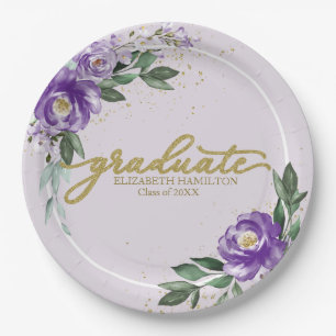 Graduate Lila Lavender Floral Graduation Party Pappteller