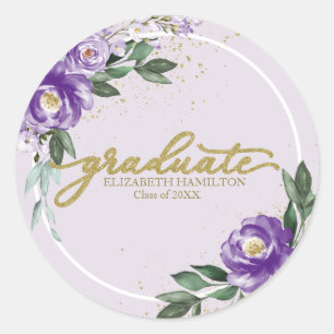 Graduate Lila Lavender Floral Graduation Party Runder Aufkleber
