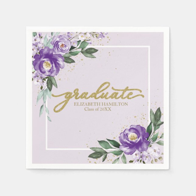 Graduate Lila Lavender Floral Graduation Party Serviette (Vorderseite)