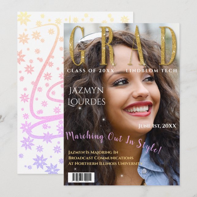 Graduate Magazine Cover Foto Abschluss Ankündigung (Vorne/Hinten)