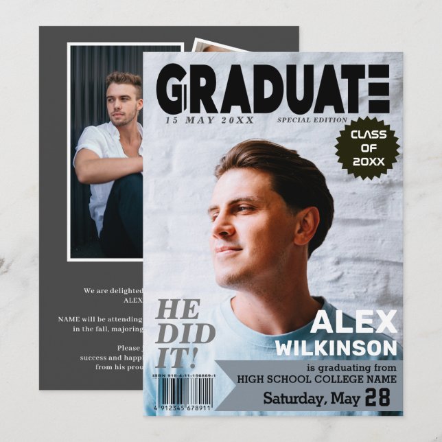 GRADUATE Magazine Cover Style Chic 5 Foto Collage Ankündigung (Vorne/Hinten)