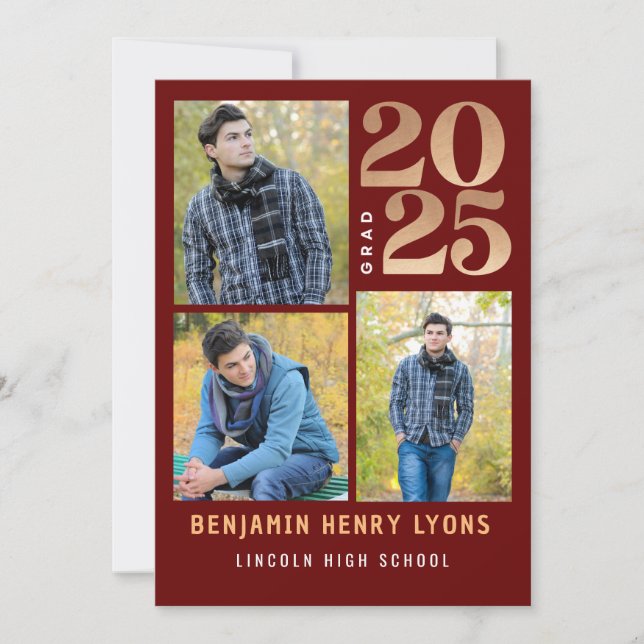 Graduate Maroon Class of 2025 Printable Einladung (Vorderseite)