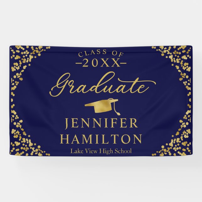 Graduate Modern Blue Gold Abschluss Banner (Horizontal)