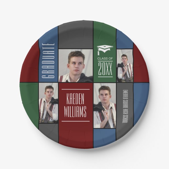 Graduate Modern Custom Foto Collage Paper Plate Pappteller (Vorderseite)