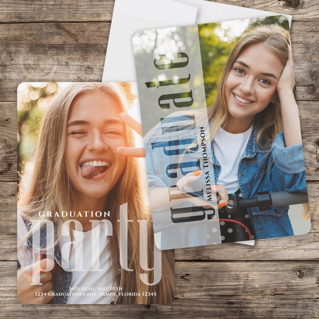 Graduate Modern Foto Simple Stylish Typografy Einladung (Graduation photo invitation announcement with modern typography.)