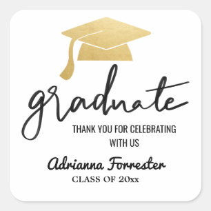 Graduate Modern Imitats Gold Foil Hat Vielen Dank  Quadratischer Aufkleber