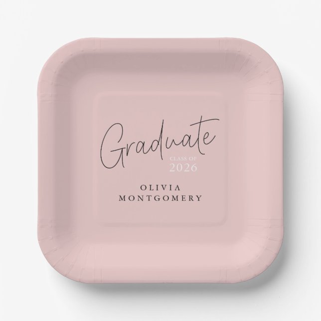 Graduate Modern Script Graduation Party Pappteller (Vorderseite)