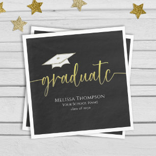 Graduate Modern Simple Gold Graduation Cap Serviette