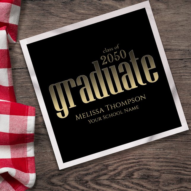 Graduate Modern Simple Gold Minimalistisch Black Serviette (Gold Graduation Cocktail napkin)