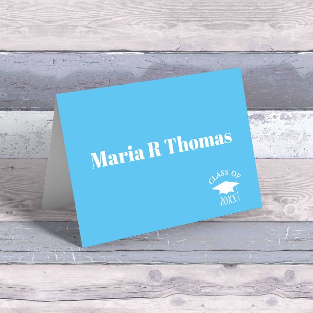 Graduate Modern Simple Minimalistisch Typografy (Carolina blue graduation thank you card with a mortarboard and class of. )