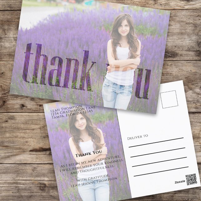 Graduate Modern Typografy 2 Fotovorlage Postkarte (Modern style simple thank you postcard template. )