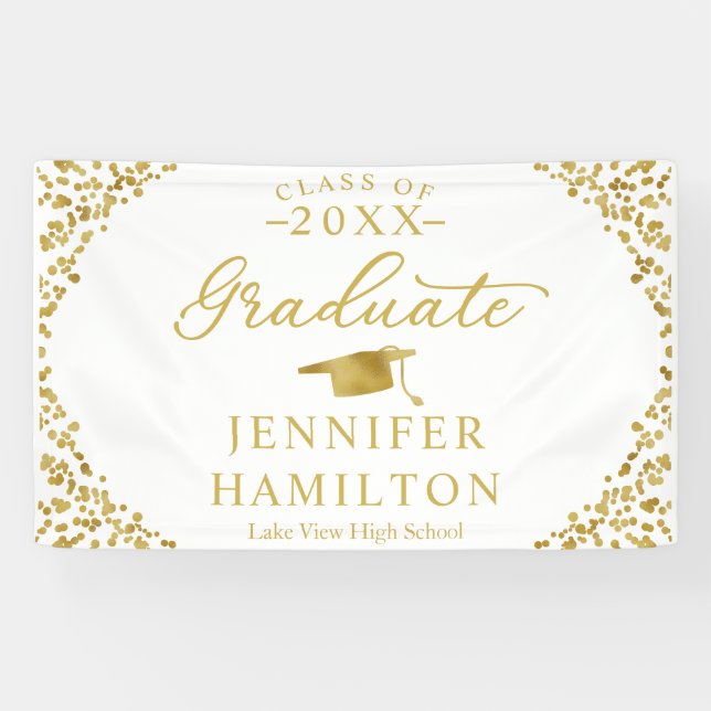Graduate Modern White Gold Abschluss Banner (Horizontal)