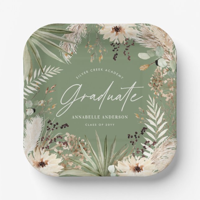 Graduate moderne Pampas Rasen grün elegant Pappteller (Vorderseite)