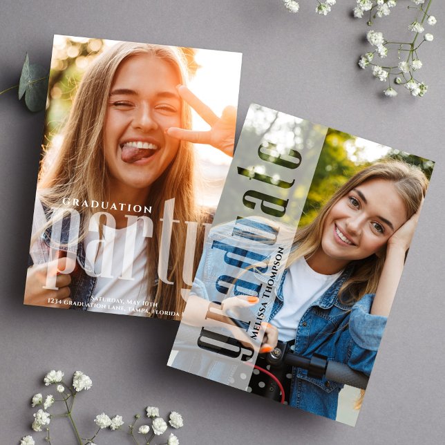 Graduate Modernes Minimalistisches Foto Cool Typog Ankündigung (Graduation photo invitation announcement with modern typography.)