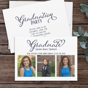 Graduate Multi Foto Einfache Elegante Kalligrafie Einladung