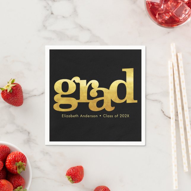 Graduate mutige, moderne schwarze Goldtypografie Serviette (Beispiel)