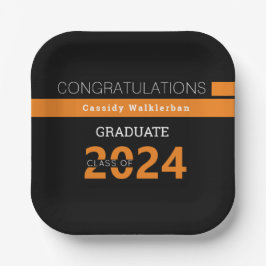 Graduate Name Black Orange Abschluss Pappteller