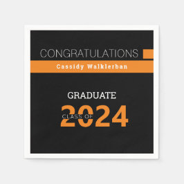 Graduate Name Black Orange Abschluss Serviette