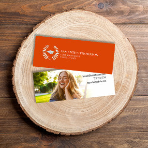 Graduate Name Card Foto Trendy Elegante Orange Mini Visitenkarte