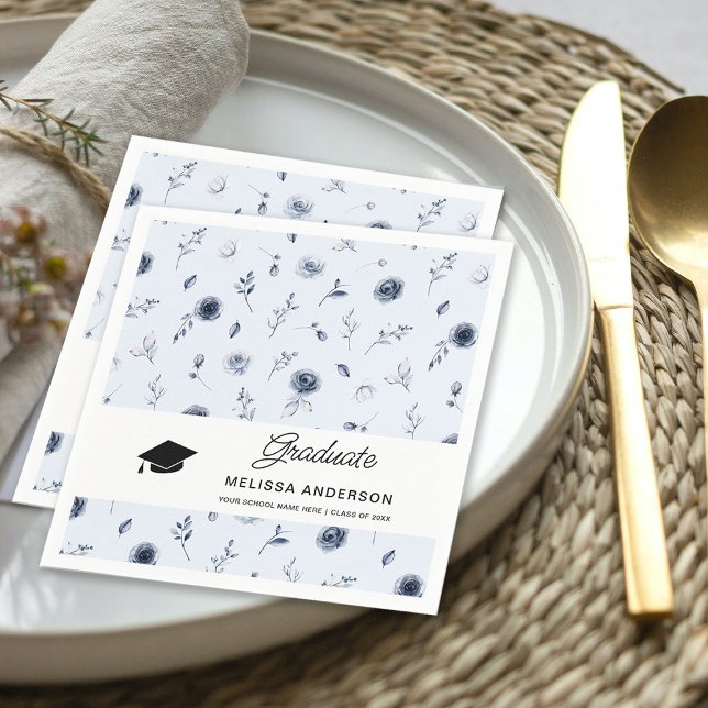 Graduate Navy Blue Flowers Serviette (Von Creator hochgeladen)