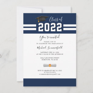 Graduate Navy Blue Simple Graduation Party Einladung