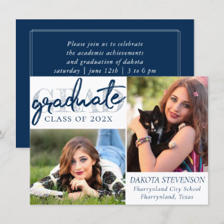 Graduate Navy Script | Dunkelblau 2 Foto Keepake Einladung