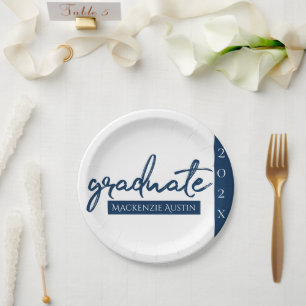 Graduate Navy Script Dunkelblauer Brush Keepake Pappteller