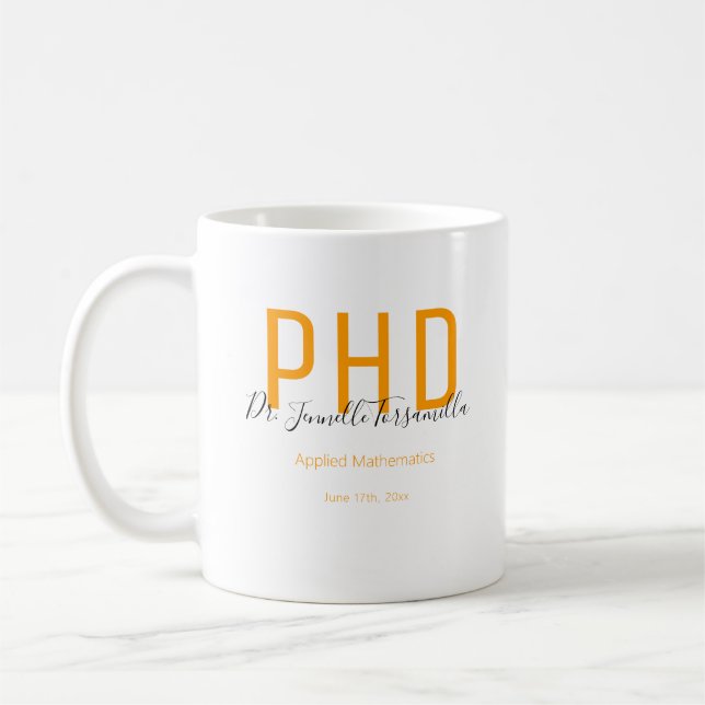 Graduate Orange Black Date Name Degree PhD Kaffeetasse (Links)