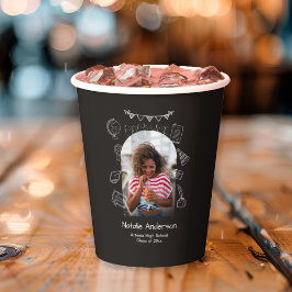 Graduate Party Black Modern Arch Photo Hand Drawn  Pappbecher