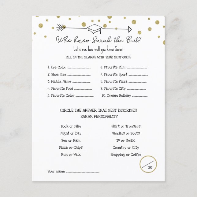 Graduate Party Game, Know the Graduate Game, Flyer (Vorne)