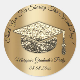 Graduate Party GoldGlitter Student Cup Gefallen Runder Aufkleber