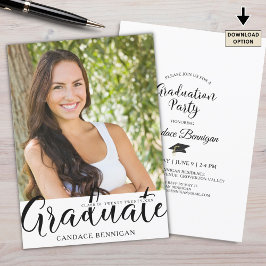 Graduate Party Script Graduate Foto Schwarz-weiß Einladung